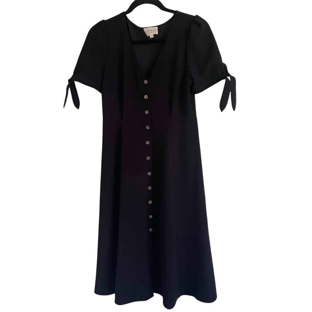 Sézane Black Midi Dress with Button Front